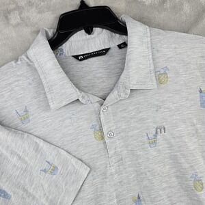 Travis mathew Polo Shirt Mens 2XL Gray Vacation‎ Skull Drinks Soft